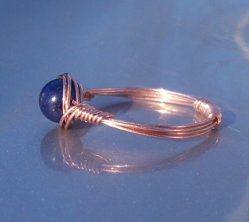 Blue Lapis Lazuli and Copper Wire Wrapped Ring image 2