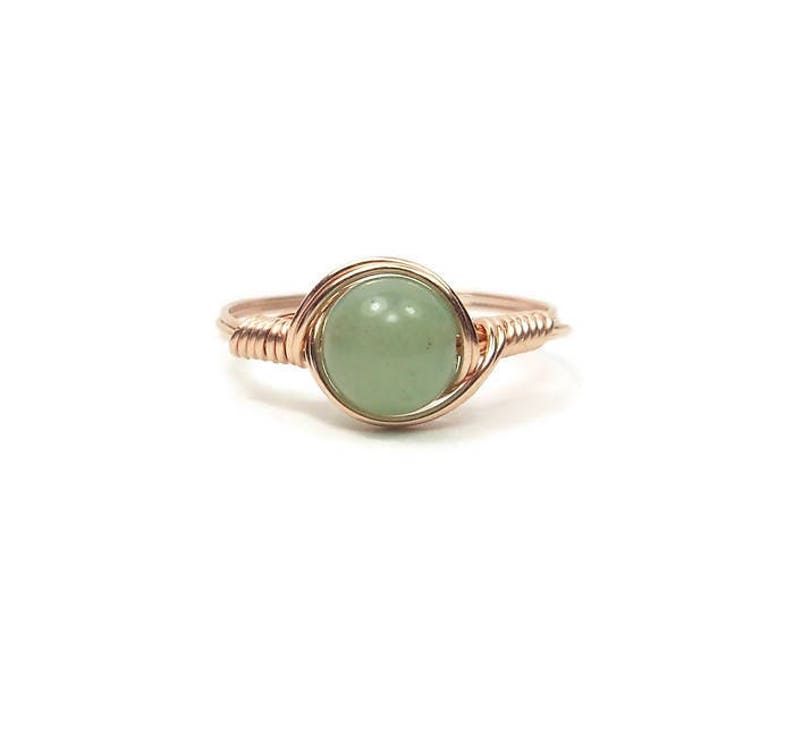 Green Aventurine 14k Rose Gold Filled Wire Wrapped Ring Custom Sized image 1