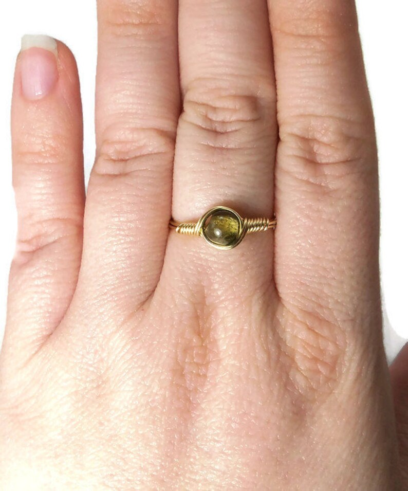 Green Tourmaline Ring Argentium Sterling Silver Wire Wrapped Ring