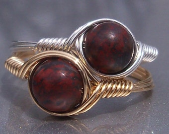 Brecciated Jasper .999 Fine Silver or 14k Gold Filled Wire Wrapped Ring