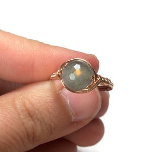LG Faceted Labradorite 14k Rose Gold Fill Wire Wrapped Stone Ring