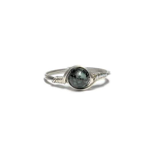 Green Tourmaline Ring Argentium Sterling Silver Wire Wrapped Ring