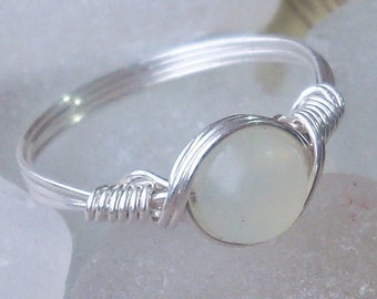 Sea Foam New Jade .999 Fine Silver Wire Wrapped Ring