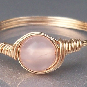 Rose Quartz 14k Yellow Gold Filled Wire Wrapped Ring