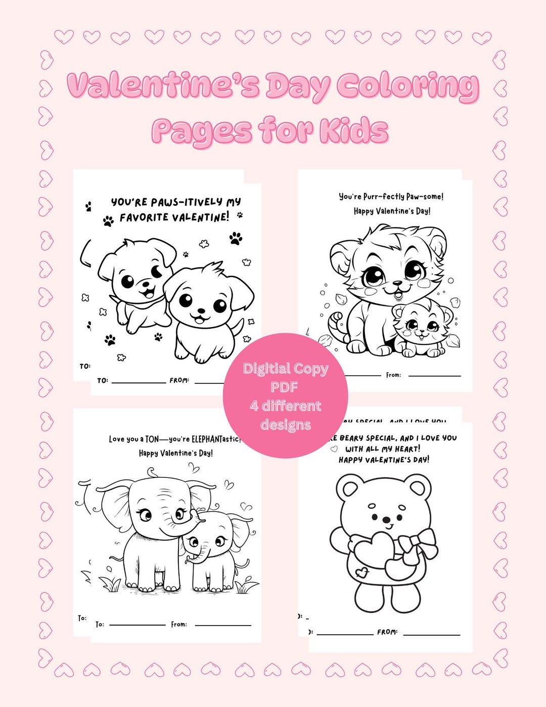 Valentines Day Coloring Pages for Kids - Printable Activity - Etsy