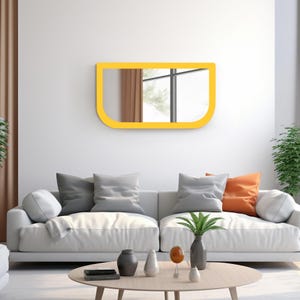 Yellow Modern Wood Mirror for Wall , Bathroom Mirror ,  Entryway Hall Mirror , Colorful Wall Mirror  , Nursery Room Mirror , New Home Gift