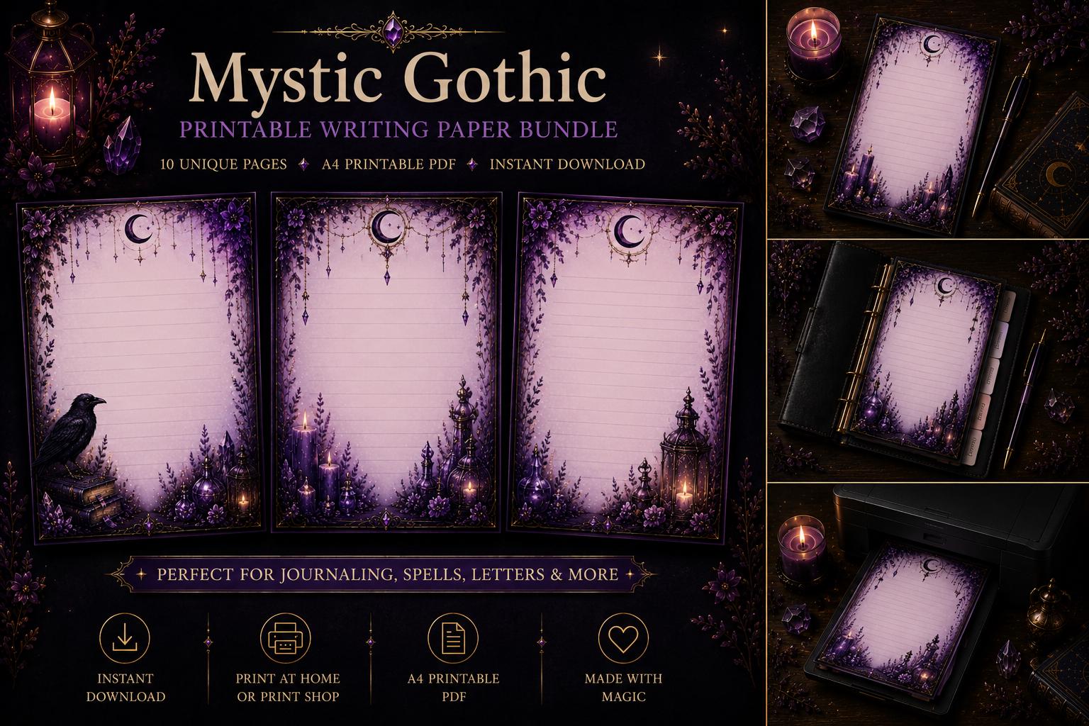 Paper Mythic Mystic Gothic Printable Writing Paper Bundle | Dark Academia Stationery ...