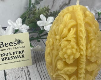 100% Beeswax Large Decorative Egg Candle – 4" Tall - Handmade in Minnesota