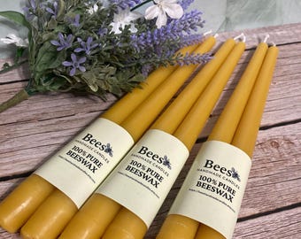 Pair of 10” Beeswax Taper Candles - 100% Pure – Handmade, Eco-Friendly