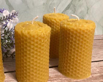 Honeycomb Pillar Candle - 2 X 3 inch - 100% Pure Beeswax - Handmade in Minnesota