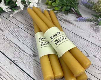 Set of ten 100% Pure 8” Beeswax Taper Candles – Handmade, Eco-Friendly,