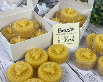 Gift Box of 5 Bee Design 100% Pure Beeswax Tealight Candles – Handmade in Minnesota