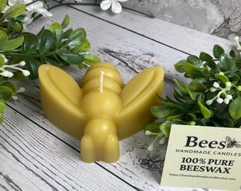 Large Bee Candle - 3.5" Wide x 1.5" Tall - 100% Pure Beeswax