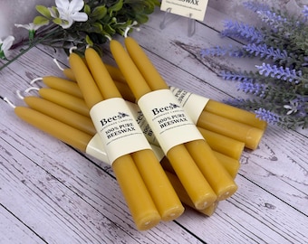 Pair of 8" 100% Pure Beeswax Taper Candles – Handmade, Eco-Friendly,