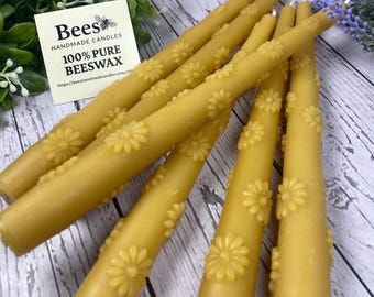8" Flower Taper Candle – 100% Beeswax, Spring Easter Table Decor