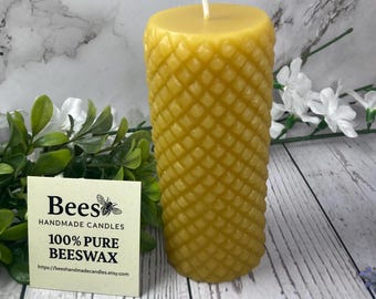 Diamond Beeswax Pillar Candle - 2" X 4" inch - 100% Pure - Handmade in Minnesota