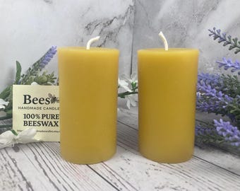 Handmade Beeswax Pillar Candle – 1.75" x 3.25" Tall - Long Burning, Golden Tone