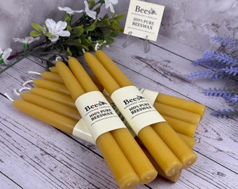 Set of ten 100% Pure 8” Beeswax Taper Candles – Handmade, Eco-Friendly,