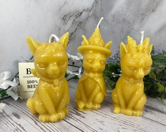 Handmade 100% Beeswax Cat Candles – Choose Your Magical Feline - 3.5" Tall