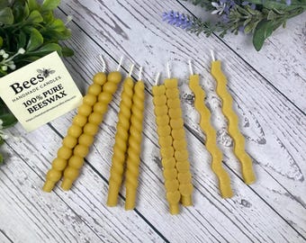 Pure Beeswax Birthday Cake Candles – 8-Pack, Clean Burning - 3 3/4" long, 5/16" base.
