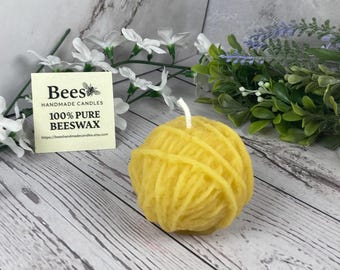 Hand-Poured Beeswax Ball of Yarn Candle – Craft Lover Gift - 2.25" Tall