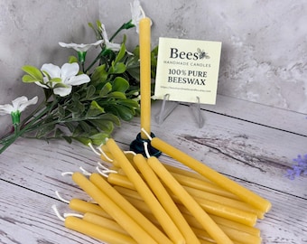 Thin 5/16" Meditation Candles - 30+ Minute Burn - 100% Pure Beeswax - Pack of 20