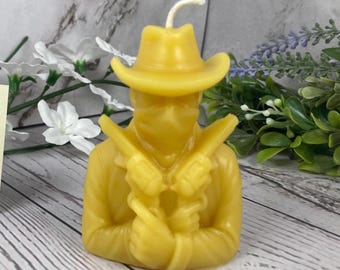 Cowboy Candle – 100% Pure Beeswax - Western Theme, Handmade in Minnesota