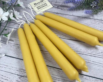 Pair of 6" Yellow Hand Dipped Beeswax Taper Candles - 100% Pure Local Minnesota Beeswax