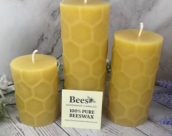 Honeycomb Beeswax Pillar Candle - 2.25 X 3, 4.5, or 5.5 inch - 100% Pure