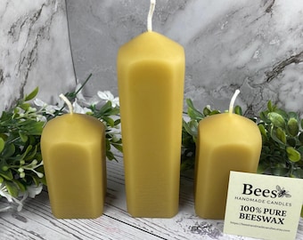 Handmade Beeswax Pillar Candle – Rounded Square - 3.5" or 5.5" tall - Long Burning