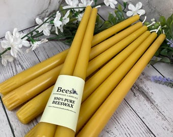 Set of Eight 10” Beeswax Taper Candles - 100% Pure – Handmade, Eco-Friendly