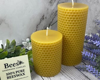 Honeycomb Beeswax Pillar Candle - 2.25 X 3-5 inch - 100% Pure - Handmade in Minnesota