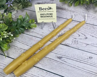 8" Bees Taper Candle – 100% Pure USA Yellow Beeswax, Spring, Honeybees