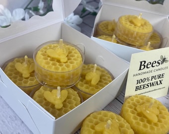 Gift Box of 5 Bee Design 100% Pure Beeswax Tealight Candles – Handmade in Minnesota