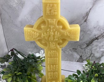 100% Beeswax Large Celtic Cross Candle – 7.5" Tall - Hand-Poured in Minnesota