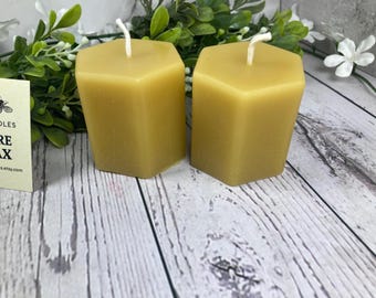 100% Pure Beeswax 2" Hexagon Candles - Handmade, Eco-Friendly