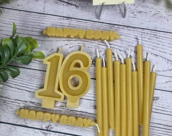Birthday Candle Set - 100% USA Beeswax - Choose 2 Numbers + Cake Candles