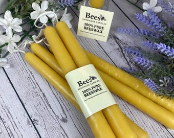 Pair of 8" Yellow Hand Dipped Beeswax Taper Candles - 100% Pure Local Minnesota Beeswax