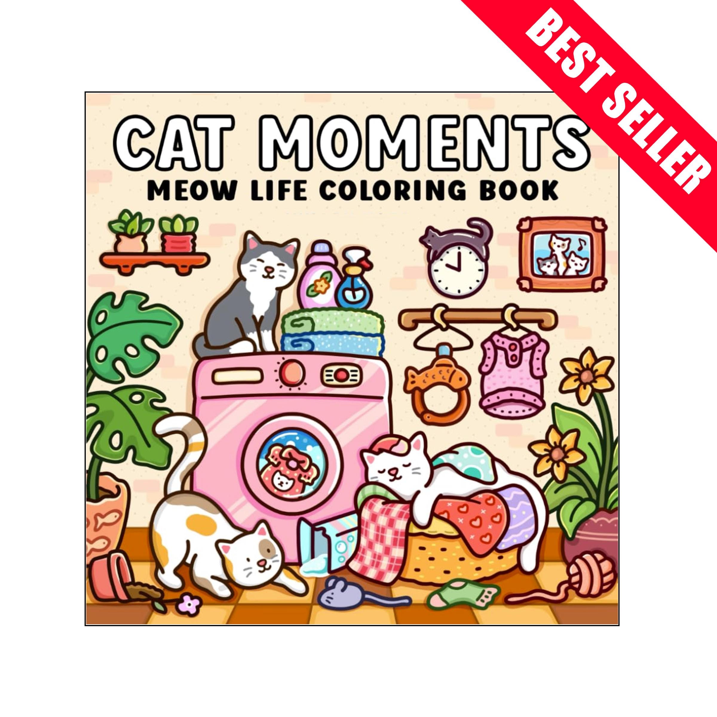 Cat Moments Meow Life Coloring Pages for Adults and Teens – 40 Cute Cat Illustrations, Relaxing PDF Download