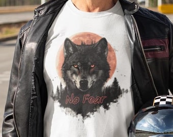 No Fear Wolf T-Shirt, Bold Graphic Tee, Soft Cotton Shirt, Motivational Apparel