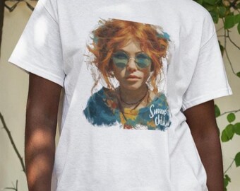Retro Girl Tee, Summer Style Graphic T-Shirt, Vintage Cotton Shirt