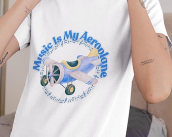 Music Airplane T-Shirt, Vintage Aviation Graphic Tee, Music Lover Shirt, Gift