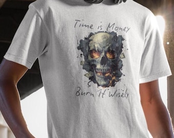 Time Is Money Skull T-Shirt, Motivational Graphic Tee for Hustlers & Streetwear Fans