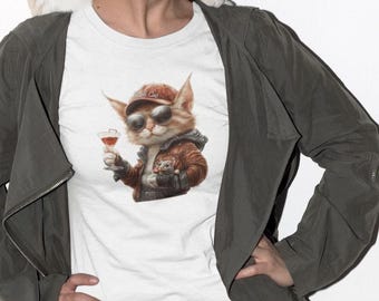 Stylish Cat T-Shirt, Funny Retro Graphic Cat Tee, Cotton Shirt Gift