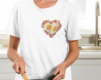 Maglietta con cuore di uova e pancetta, divertente maglietta grafica per buongustai, regalo per gli amanti della colazione