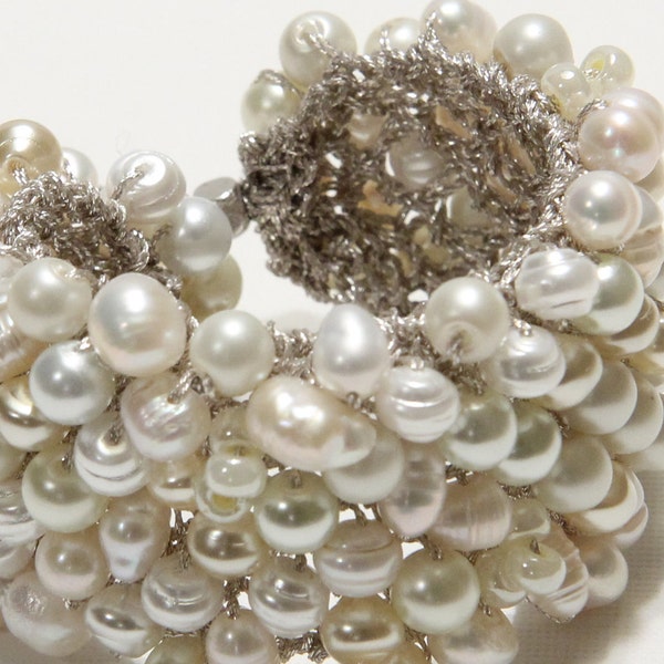 Freshwater, Baroque, Glass Pearl, Wide Statement Cuff Wedding Bracelet, Ivory, White, Cream, Original Exclusive,  Sereba Designs, Etsy