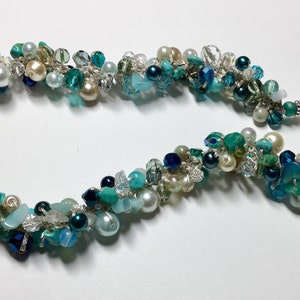 BEACH BRIDE Destination Wedding, Bridesmaids, Semi precious, Crystals, Hand Knit, Blue Green Teal CARIBBEAN Ocean Sea Hand Knit Necklace image 3