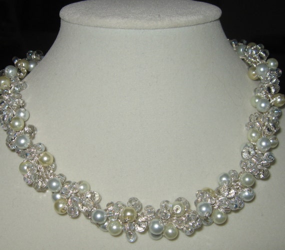 Items similar to Chic Pearl Crystal Cluster Bridal Wedding NECKLACE ...