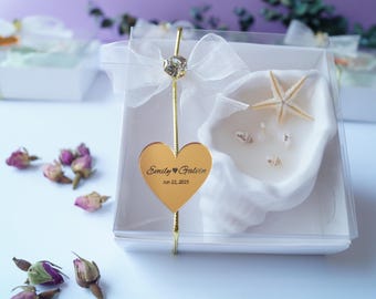Vela de concha marina para recuerdo de boda: decoración perfumada para despedida de soltera con temática playera