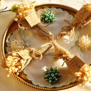 Bouquet di fiori di iuta fatto a mano, bomboniera per baby shower, bomboniera per battesimo, magnete con fiori secchi, regalo di ringraziamento personalizzato, decorazione per compleanno